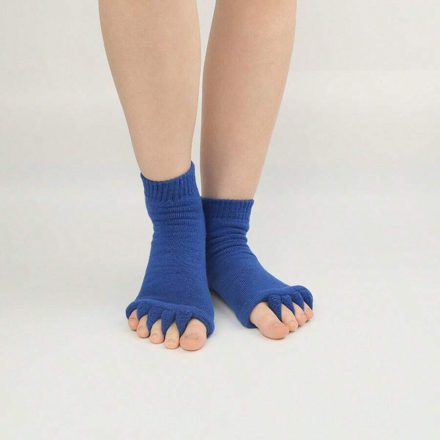 Middle Yoga Five Toe Socks, Split Toe Socks, Exposed Toe Sleeping Socks, Correction Of Thumb Eversion, Massage Five Finger Socks - Màu xanh đậm - Xem 1