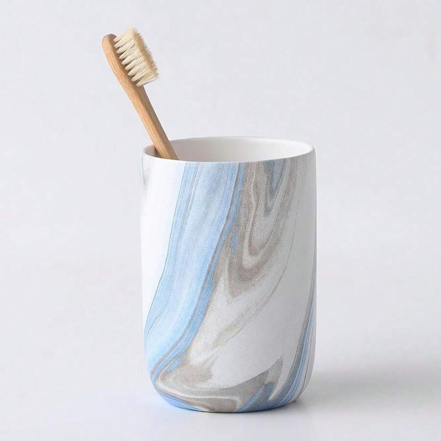 Blue Marble Toothbrush Holders - Ceramic Toothbrush Holders For Bathrooms, Toothbrush Toothpaste Holders, Marble Bathroom Tumbler Cups Reusable Toothbrush Mouthwash Cup, Bathroom Counter Organizer,1pcs,BlueMarble - Đá cẩm thạch xanh - Xem 1