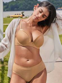 WINGSLOVE Este Sutiã Bege Profundo em V Sem Costura é Muito Popular: Acolchoamento Leve, Alças Ajustáveis Cruzadas e Tecido Liso - Combina Ajuste Invisível e Efeitos de Modelagem. Design Versátil, Combina Perfeitamente com Tops/Vestidos em V e Uso Diário, Tornando-o uma Escolha Ideal para Quem Busca Lingerie Confortável e da Moda! - Castanho - Visão 4