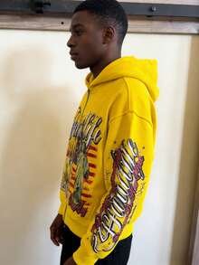 Hip Hop Y2K Streetwear American Vintage Alphabet Hooded Cardigan Printed Loose Sports Harajuku Sweater - Màu vàng - Xem 7