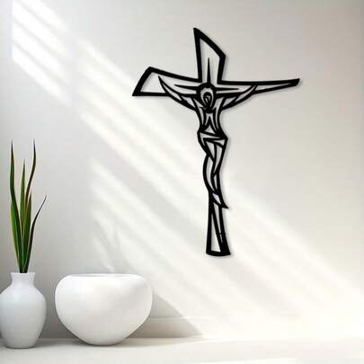 HELLOYOUNG 1 pieza Decoración de pared de cruz de metal vintage - Diseño de silueta negra resistente a la intemperie, adecuado para iglesia y estudio, regalo espiritual para todo el año, pieza de arte minimalista, hecho a mano de alta calidad, con tema de fe, decoración navideña, acento de estudio, regalo inspirador