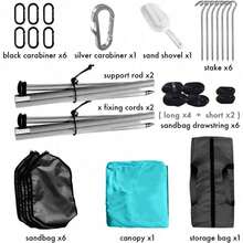 Toldo de playa, diseño resistente al viento, refugio solar FPS50+, tienda familiar portátil con 6 anclajes de sacos de arena, 2x2 m, 2 postes, refugio para playa, camping, pesca y picnics - Turquesa - Ver 6