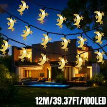 1 Stück Outdoor Solar betriebene Stern & Mond Lichterkette - 5m/7m/17m, 8 Beleuchtungsmodi, 20/50/100 LED Perlen, IP65 wasserdicht, Outdoor Feiertags Dekorative Beleuchtung, Mubarak Fairy Lights, geeignet für Garten, Hof, Pavillon, Terrasse, Veranda, Camping, Hochzeit, Party, Geburtstag, Eid Dekoration (Warmweiß/Weiß/Farbig) - Taubenblau - Übersicht 18