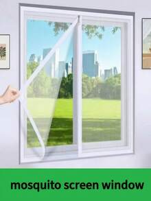 1pc Zipper Self-Adhesive Invisible Mesh Screen, Summer Mosquito Proof, Easy To Operate, White Removable Mesh, No Drilling Required, With Hooks, Suitable For Living Room And Bedroom - White - View 56