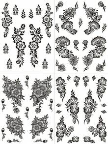 4 miếng hình xăm tạm thời hoa henna đen, mẫu vẽ móng tay, hình xăm hoa gợi cảm, hình xăm tay chống nước phù hợp cho nữ, trang trí Ramadan, quà tặng tiệc cưới ngày lễ, phong cách phác thảo - màu đen - Xem 6