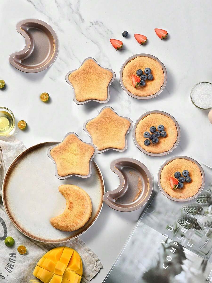 Star And Moon-Shaped Baking Tray, Carbon Steel Material, With Festive Theme, Suitable For Making Mousse And Mini Cakes; Non-Stick Baking Tray - Multicolor - View 1