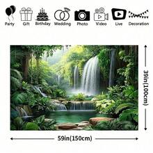 Pancarta plana 2D Telón de fondo de cascada de selva espesa - Escena vibrante de selva tropical envuelta en niebla, fácil de colgar, sin necesidad de suministro eléctrico - Perfecto para cumpleaños y eventos con tema de primavera, con una vista de cascada alta en la sala de estar - Multicolor - Ver 10