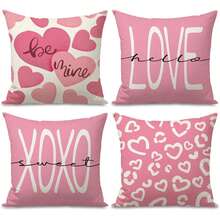 4 件装情人节抱枕套，尺寸分别为 16x16 英寸/18x18 英寸/20x20 英寸，情人节装饰 - 心形、爱心、XOXO、粉色情人节抱枕套、装饰靠垫套、情人节沙发抱枕 - 西瓜粉 - 查看 9