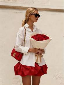 女士情人节返校迷你裙，百搭弹力腰带裙，泡泡裙，气球裙，荷叶边迷你裙，约会裙，生日裙，时尚百搭，2026旅行机场情人节裙，派对必备，适合工作、周末和假日休闲活动 - 紅色 - 查看 2