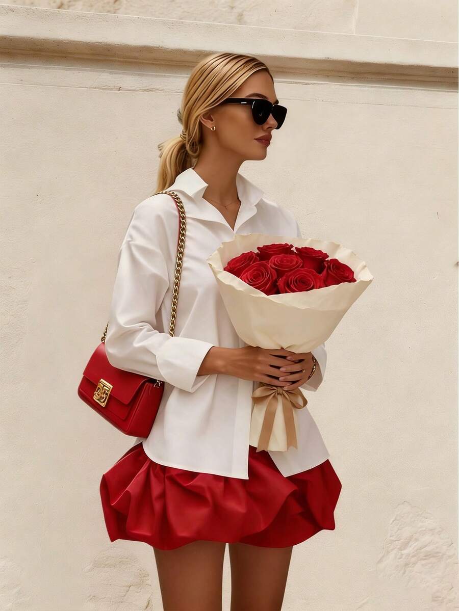 女士情人节返校迷你裙，百搭弹力腰带裙，泡泡裙，气球裙，荷叶边迷你裙，约会裙，生日裙，时尚百搭，2026旅行机场情人节裙，派对必备，适合工作、周末和假日休闲活动