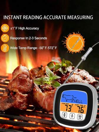 1 st mattermometer, touch-LCD-skärm ugnstemperaturmätare, digital grilltermometer, köksmatlagningstermometer för kött, ugnstermometer, digital kötttermometer, snabbavläsande ABS-mattermometer med timer, engångsbruk, lämplig för grillning, köksmakning, vuxna - drivs av AAA-batteri (batteri ingår ej)