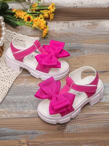 Giày sandal nơ to mới cho bé gái mùa xuân và hè, đế xốp dày chống trượt, hở mũi, kiểu La Mã. - Màu Hồng Tươi - Xem 7