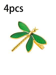 6/12pcs Simple Napkin Rings - Modern Gold Napkin Rings, Green Dragonfly Napkin Holders, Suitable For Restaurant And Home, Daily And Holiday, Easter - Green - View 13