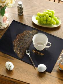 4/6件套斋月、斋月吉祥、斋月快乐、开斋节快乐、开斋节阿拉伯书法艺术餐垫，隔热垫，可水洗防污，适用于家庭、餐厅、餐桌装饰、房间装饰、家居装饰、伊斯兰节日装饰、穆斯林节日装饰 - 彩色 - 查看 2