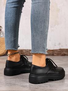 Round Toe High Vamp Thick Sole Casual Versatile 2026 New Comfortable Non-Fatiguing Lace-Up Pair With Skirts Heighten Slimming Suit All Lightweight Women Loafers - Black - View 3