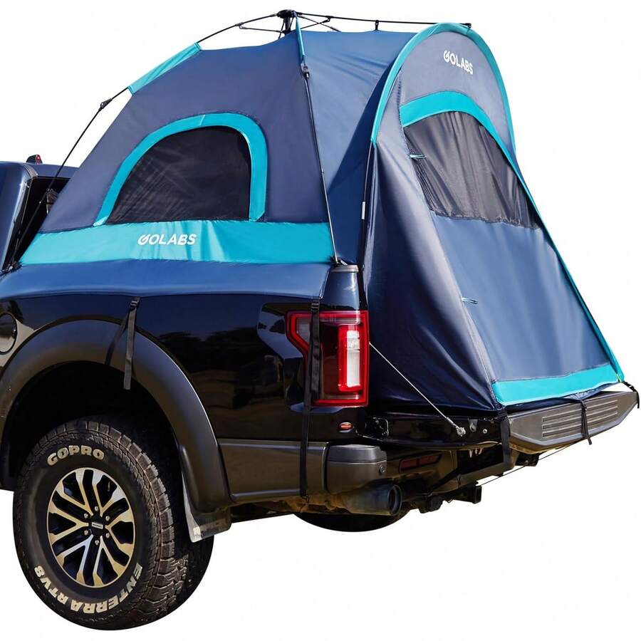 Truck Bed Tent For 5-6 Ft Bed, 8-Minute Easy Setup By Pre-Assembled Design, Waterproof PU2000mm, 2-Person Portable With Extra Rainfly Cover For Camping & Outdoor, Includes Storage Bag - 藍色 - 查看 1