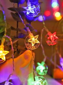 1串星月LED灯串，10/20/40颗LED灯珠，电池供电，适用于室内卧室墙面装饰、庆典装饰星光灯、经典风格、婚礼派对装饰月亮灯、户外星月仙女灯