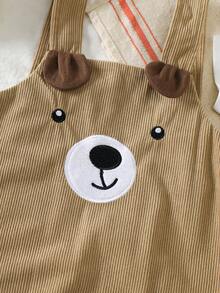 Setelan 2pcs Bayi/Balita Motif Beruang Kartun Bordir Celana Pendek Bergaris dengan Tali Bahu dan Kaos Lengan Pendek, Musim Panas - Unta - View 5