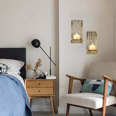 1pc Gold Hollow Wall Hanging Candle Holder, Living Room Bedroom Wall Decor Rack, Ramadan Festival Atmosphere Decor, Home Candle Holder