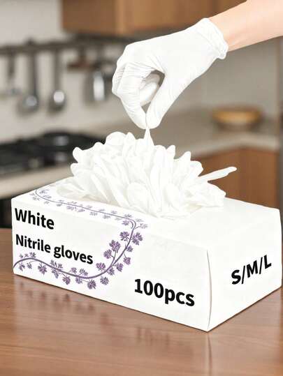 100 chiếc găng tay nitrile trắng dùng một lần, không chứa latex, chống thấm nước, chống tĩnh điện, đa năng, thích hợp cho nhuộm tóc, thẩm mỹ viện, nấu ăn, vẽ tranh, thủ công mỹ nghệ, dọn dẹp nhà cửa, nhà bếp, phòng tắm, đồ dùng gia đình (Đóng gói)