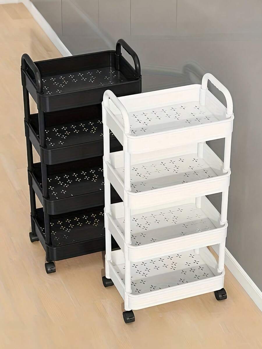 便携式滚动储物推车 - 重型多层置物架，重型塑料框架，适用于厨房、浴室、卧室和办公室 - 紧凑型推车，适合小空间，易于组装，适用于家庭和商业用途，带置物架