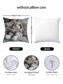 1/2/4pcs Cute Rabbit Reading Pillow Cover - Soft Polyester Fabric, Single-Sided Print, Zipper Closure, Ideal For Living Room And Bedroom Decor, Hand Wash Only, Without Pillow Insert, Perfect Gift For Mother's Day And Easter, Rabbit Themed Decoration - Grey - View 7