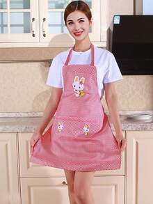Plaid Rabbit Apron - Brown Cartoon Pattern Kitchen Apron, Lightweight Breathable Absorbent, With Practical Pocket, Suitable For Baking, Grilling, Cleaning, Adjustable Neck & Waist Strap - Thoughtful Gift For Mom/Girlfriend, Mother's Day Gift, Kitchen Accessory, Affordable Apron, Suitable For National Day, Parties, Gatherings, Bars, Restaurants, Hotels, Halloween And Other Occasions - Multicolor - View 2