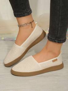 Women's Solid Color Canvas Sneakers, Casual Soft Bottom Versatile Athletic Shoes, Durable White Tennis Walking Shoes, Comfortable Daily Activity Footwear - 杏色 - 查看 5
