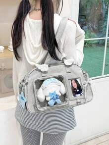 1个时尚休闲波点尼龙轻便防水大容量透明证件单肩包，适合女性外出、通勤、聚会、节日礼物，日系风格 - 彩色 - 查看 3