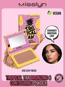 Misslyn Tropical Bronze Contouring Powder, Matte Bronze Powder, High Color Payoff, Fine Smooth Texture, With Mirror, Face Bronzer, Long-Lasting Makeup, Lightweight & Breathable, Easy To Blend, Y2K Style Makeup, Suitable For Party, Beach, Travel, Vacation, Camping, Outdoor Activities, Rose Tone, Fashionable Young Girl, New Year Makeup, Cosplay, Best Travel Holiday Color, Campus Charm Atmosphere, Spring Festival, Valentine's Day Gift, Vegan, Cruelty-Free - 35 STAY FRESH - 查看 1