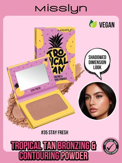 Misslyn Tropical Bronze Contouring Powder, Matte Bronze Powder, High Color Payoff, Fine Smooth Texture, With Mirror, Face Bronzer, Long-Lasting Makeup, Lightweight & Breathable, Easy To Blend, Y2K Style Makeup, Suitable For Party, Beach, Travel, Vacation, Camping, Outdoor Activities, Rose Tone, Fashionable Young Girl, New Year Makeup, Cosplay, Best Travel Holiday Color, Campus Charm Atmosphere, Spring Festival, Valentine's Day Gift, Vegan, Cruelty-Free