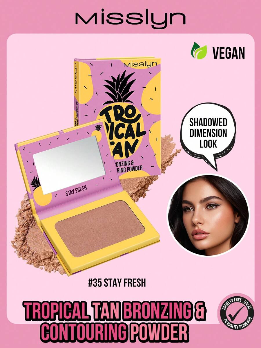 Misslyn Tropical Bronze Contouring Powder, Matte Bronze Powder, High Color Payoff, Fine Smooth Texture, With Mirror, Face Bronzer, Long-Lasting Makeup, Lightweight & Breathable, Easy To Blend, Y2K Style Makeup, Suitable For Party, Beach, Travel, Vacation, Camping, Outdoor Activities, Rose Tone, Fashionable Young Girl, New Year Makeup, Cosplay, Best Travel Holiday Color, Campus Charm Atmosphere, Spring Festival, Valentine's Day Gift, Vegan, Cruelty-Free - 35 STAY FRESH - 查看 1