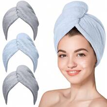 Microfiber Hair Towel, 3 Packs Hair Turbans For Wet Hair, Drying Hair Wrap Towels For Curly Hair Women Anti Frizz (Grey,Blue,Grey),Grey,Grey - Grey - 查看 2