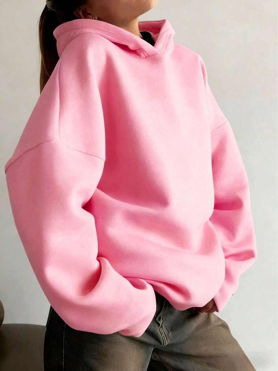 Áo sweatshirt nữ dáng dài, tối giản, màu trơn, thoải mái cho mùa thu/đông, món đồ cơ bản không thể thiếu trong tủ quần áo, phù hợp cho cả đi chơi, công sở, tôn dáng, mềm mại và ấm áp, đồ cần thiết cho kỳ nghỉ, áo khoác ngoài nữ mùa xuân/đông, thời trang, áo sweatshirt nữ, màu hồng - Hồng - Xem 1