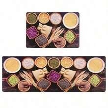 &Set de Tapetes para Cocina Antifatiga Tapete para Cocina con Grosor 10 mm Diseño de Granos y Especias Medidas 120 x 40 cm y 60 x 40 cm Perfectos para Decoración y Comodidad en la Cocina - Multicolor - Ver 3