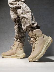 Men's Tactical Hiking Boot Lightweight Cushion Sole Boots for Work All Day Side Zipper Motorcycle Combat Military Boot Arch Support 8 Inches Terrascope - Caqui - Ver 3