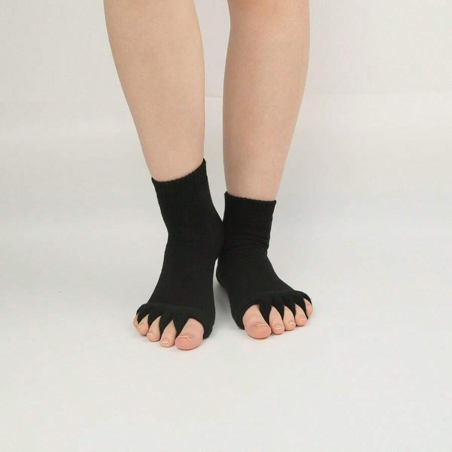 Middle Yoga Five Toe Socks, Split Toe Socks, Exposed Toe Sleeping Socks, Correction Of Thumb Eversion, Massage Five Finger Socks - 黑色 - 查看 1