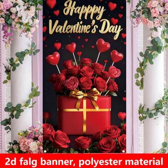 2 bannières de drapeau 2D, 1 pièce, bannière de décoration de porche pour la fête de la Saint-Valentin, décoration extérieure pour célébration de fête, décoration d'ambiance pour fête