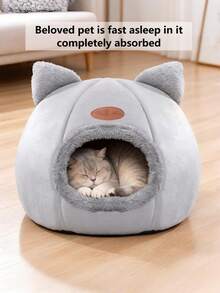 Casa para Gato/Cama para Gato, Cama para Gato em Formato de Cabeça de Gato Cinza, Adequada para Animais de Estimação Pequenos a Médios, Cama para Cachorro Estilo Caverna de Sono Semi-Fechada, Confortável, Quente, Antiderrapante, Adequada para Todas as Estações, Acessórios para Cachorro/Gato