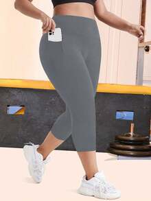 Quần legging lửng cạp cao cỡ lớn có túi, thích hợp cho yoga, chạy bộ, tập luyện và các hoạt động thể thao mùa hè khác. - Màu xám đen - Xem 4