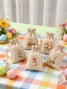 6个装复活节抽绳礼品袋，复活节抽绳背包，兔子花朵彩蛋图案，礼品包装袋，抽绳收纳袋，礼品包装袋，复活节彩蛋寻宝派对用品，复活节快乐装饰，复活节兔子装饰，复活节礼物，收纳整理 - 彩色 - 查看 6