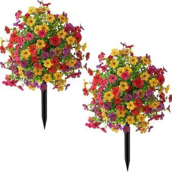 21-Inch Artificial Flower Stems, Multi-Color Flower Stems For Outdoor Patio, Garden And Lawn Decor