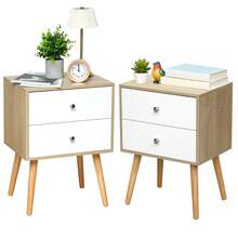 CXRYLZ New Design Nightstands Set Of 2, Modern Wooden 2 Tier Night Stand With 2 Drawers, Tan Bedside Tables With Solid Wood Legs And Large Storage Space For Bedroom, Living Room Or Closet - 1 - 查看 2