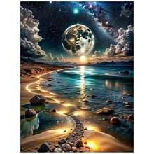 CSZPPQAF 5D Diamond Painting Kits For Adults, Moonlight Beach Diamond Art Kits For Adults Beginner, DIY Round Full Drill Paint By Diamonds Dot Gem Art For Home Decor 12x16 Inch - KM108-1 - 查看 1