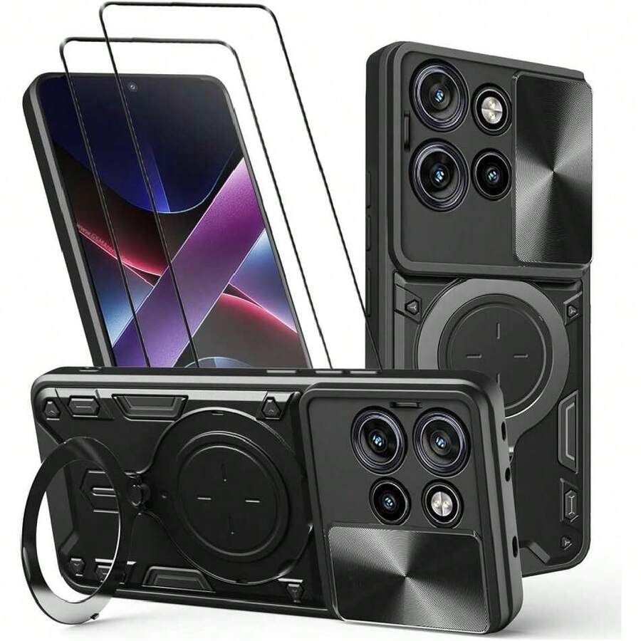 Moto Case For Edge 60 Neo And Edge 50 Neo - With Screen Protector And Built-In Phone Stand - Black, 37323476 - 藍白色 - 查看 1