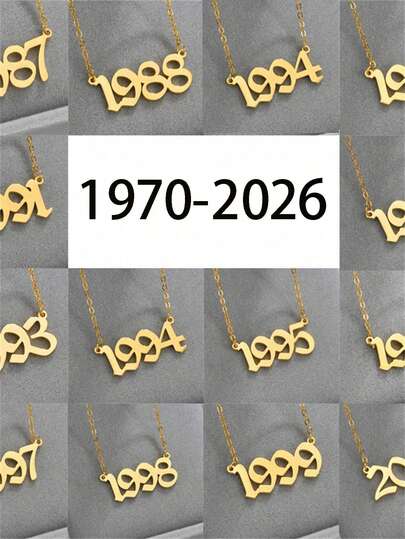 1件个性化复古不锈钢吊坠项链，可刻上生日/周年纪念日期