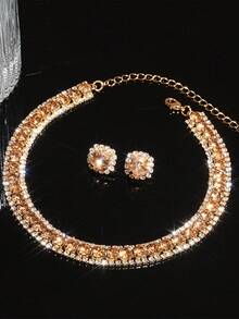 1set Crystal Necklace Earrings Jewelry Set - Champagne - View 3