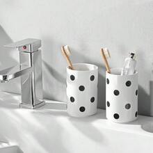 Black Polka Dot Ceramic Toothbrush Holders White - 2 Cups Toothbrush Holders For Bathrooms Toothbrush Toothpaste Holders, White Bathroom Tumbler Cups, Reusable Toothbrush Cups,2pcs,White-PolkaDot - 白色波點 - 查看 8
