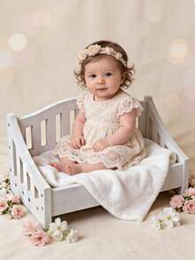 New Wooden Newborn Photography Props 100 Days Baby Photo Shoot Vintage Infant Wooden Bed Photography Accessories, Newborn Solid Wood Bed Photography Props, Removable Baby Solid Wood Original Wood Bed Photo Studio Props - 彩色 - 查看 11