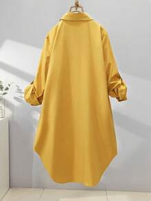 女士纯色翻袖单排扣休闲长衬衫